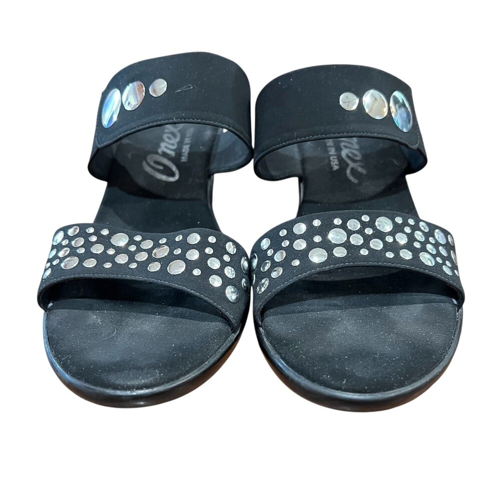 Onex Sonic Black w Silver Dots Comfort Slide Sandals Heels  US 8  Summer Vacay - Picture 12 of 13